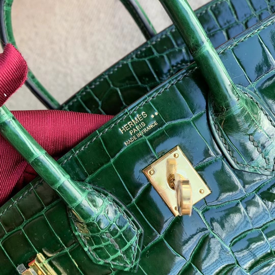 Hermes Birkin 25 shiny nile real crocodile 🐊 emerald gold GHW