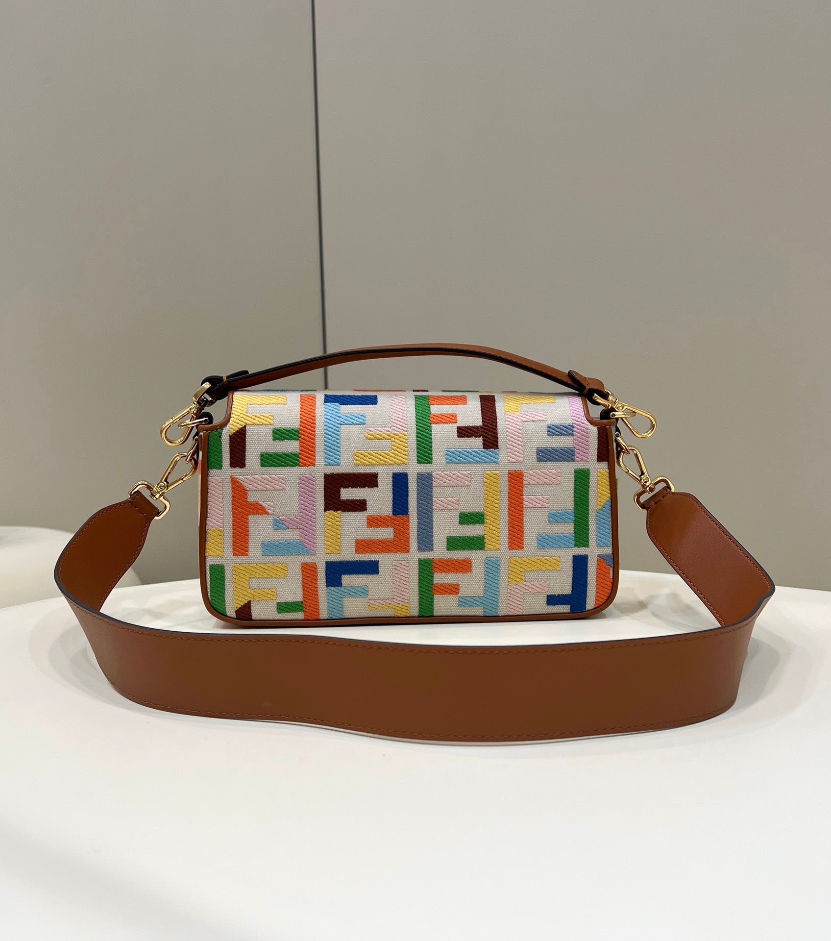 Baguette Canvas bag with multicolour FF embroidery