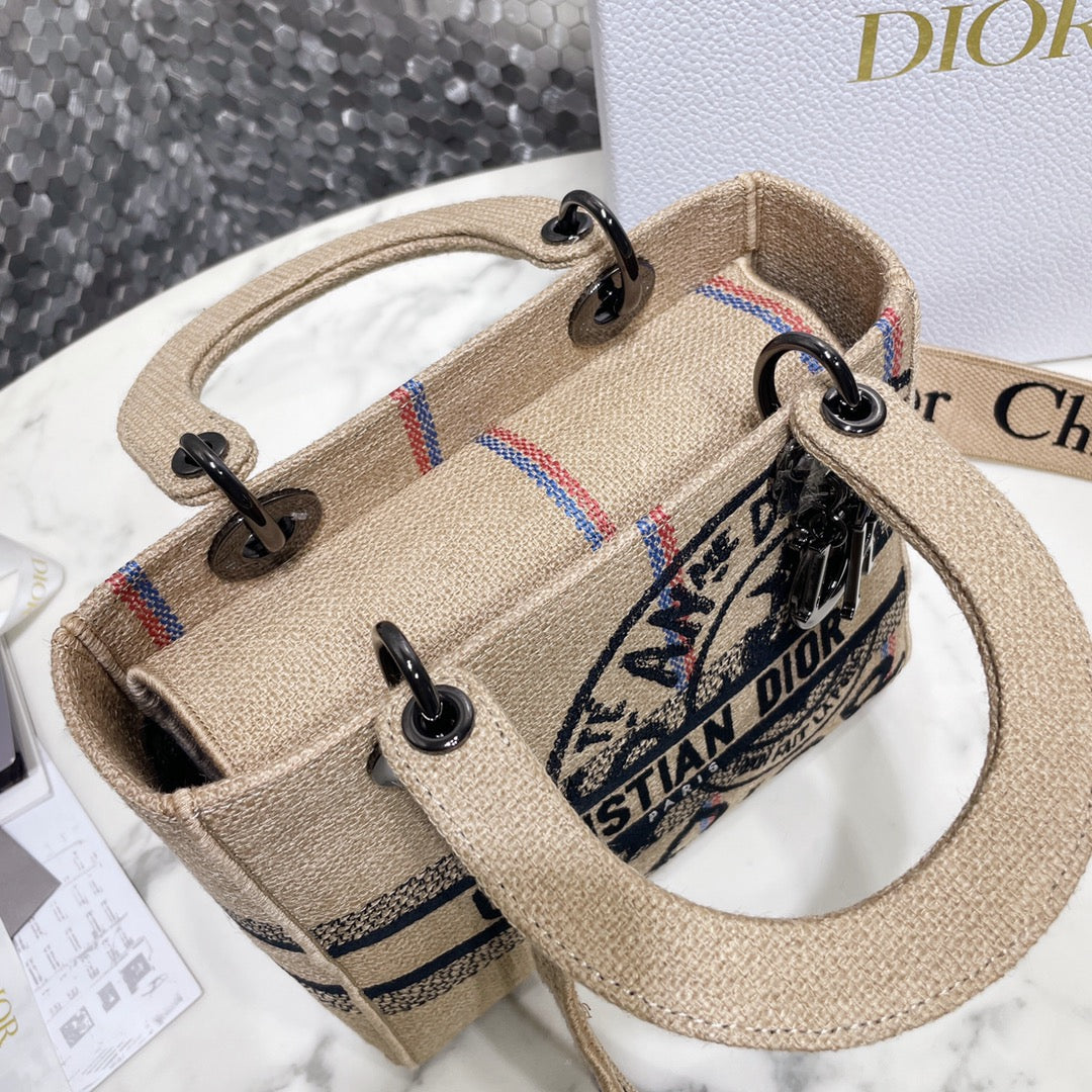 CHRISTIAN DIOR  Lady D-Lite Medium Crossbody Bag Canvas Beige