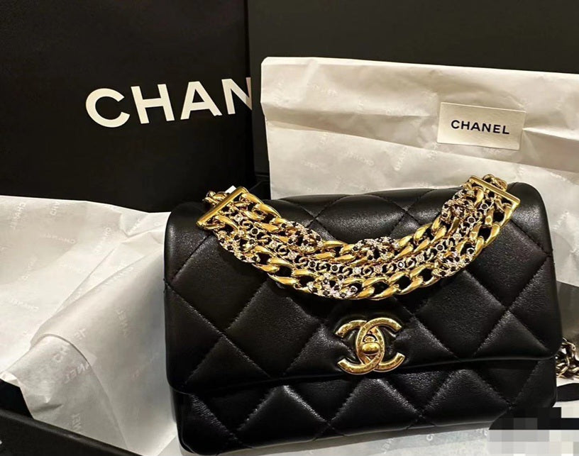 Chanel  Lambskin Quilted Multiple Chain Flap Black