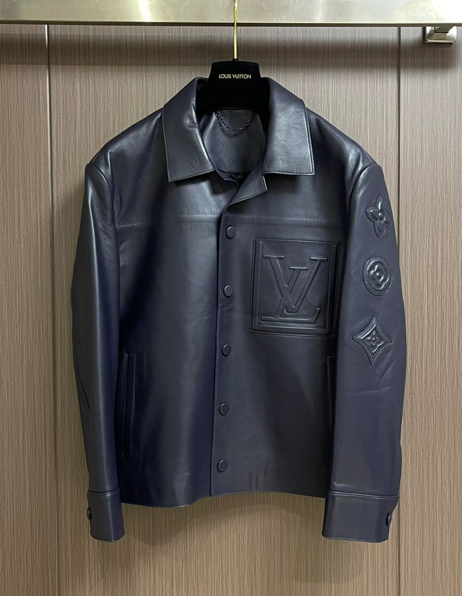 Lv 3D detail leather belted jacket