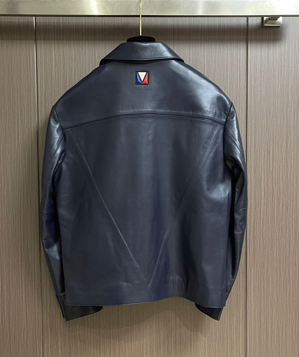 Lv 3D detail leather belted jacket