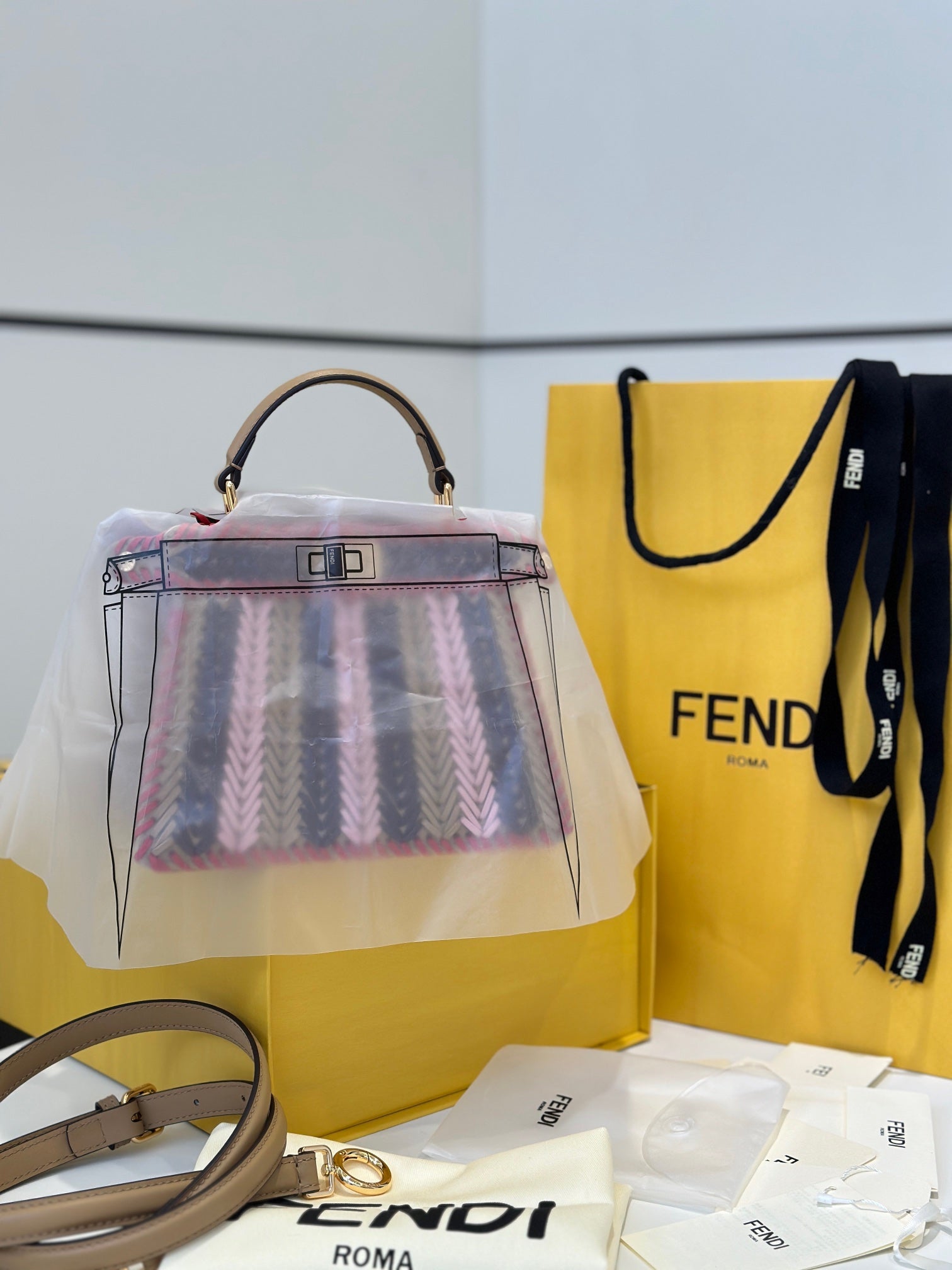 Fendi Peekaboo ISeeU Small Multicolour interlaced leather bag