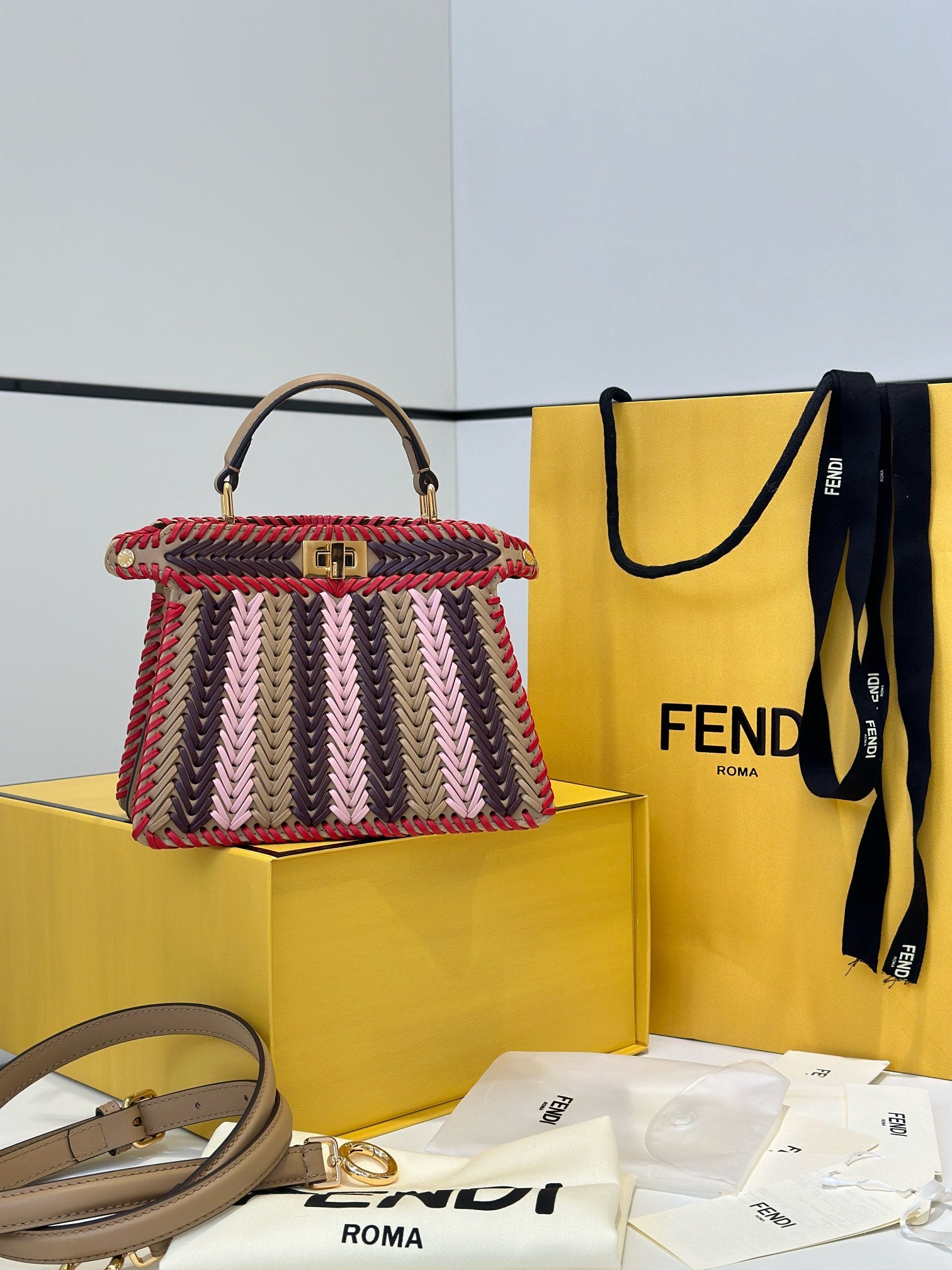 Fendi Peekaboo ISeeU Small Multicolour interlaced leather bag