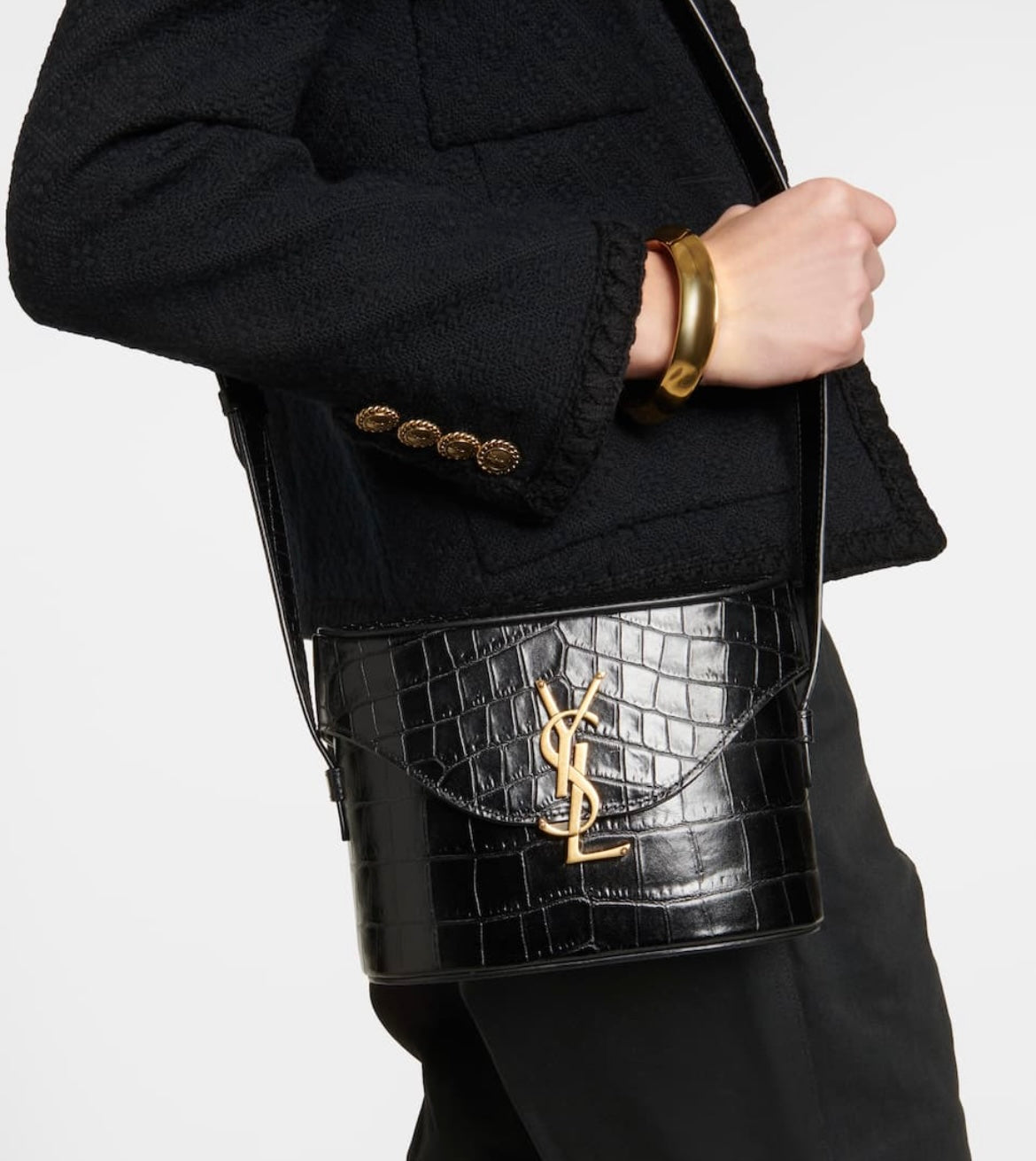 Saint Laurent June Box Bag Croc-Embossed