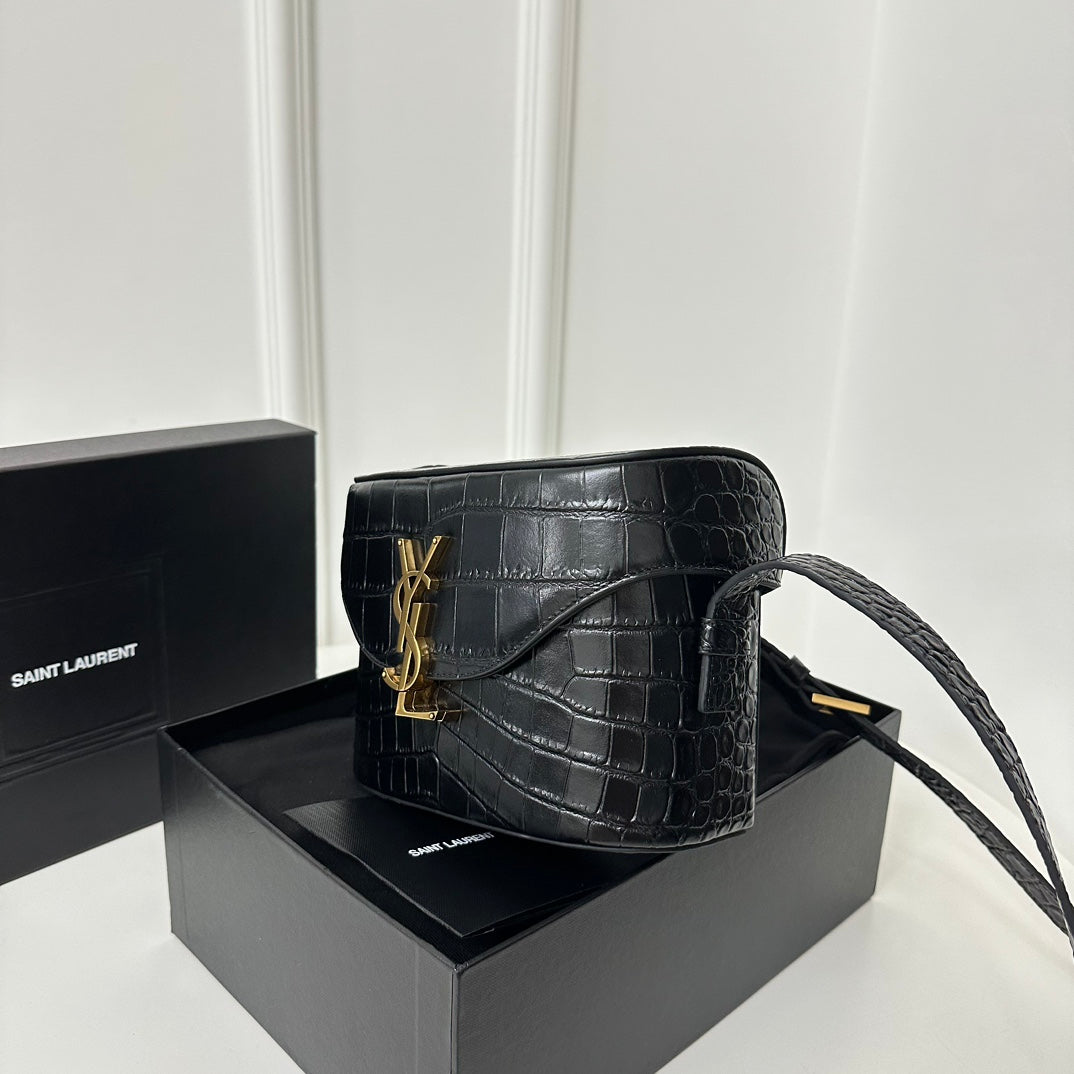 Saint Laurent June Box Bag Croc-Embossed