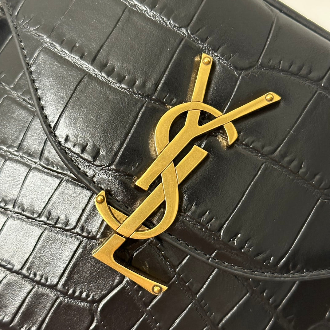 Saint Laurent June Box Bag Croc-Embossed