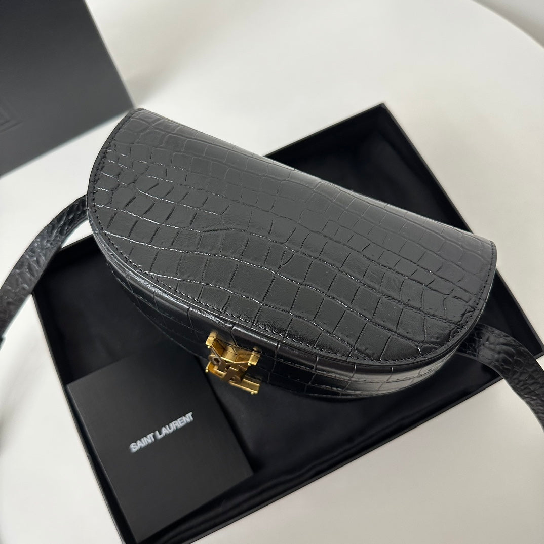 Saint Laurent June Box Bag Croc-Embossed