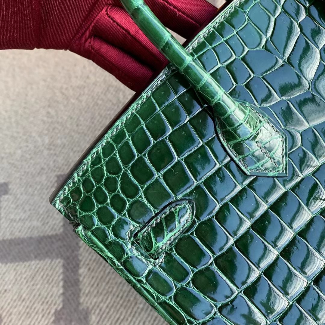 Hermes Birkin 25 shiny nile real crocodile 🐊 emerald gold GHW