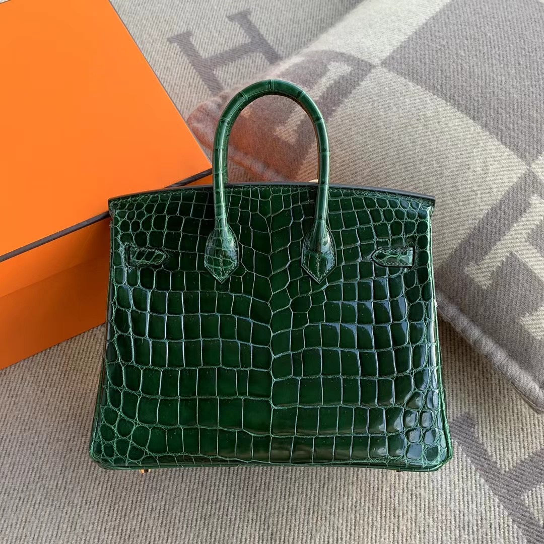 Hermes Birkin 25 shiny nile real crocodile 🐊 emerald gold GHW