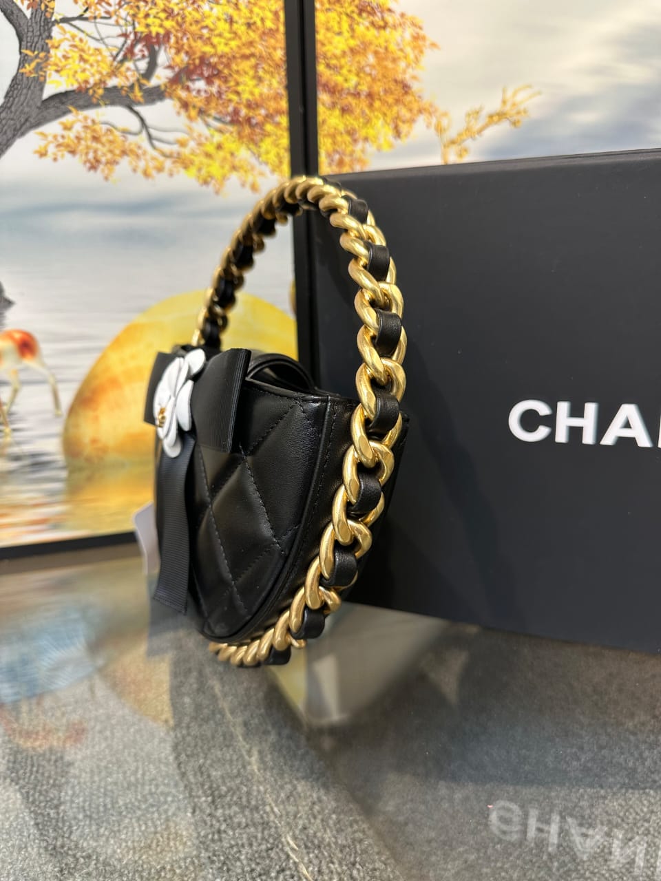 Chanel 23k Camellia Hula Hoop Bag Black