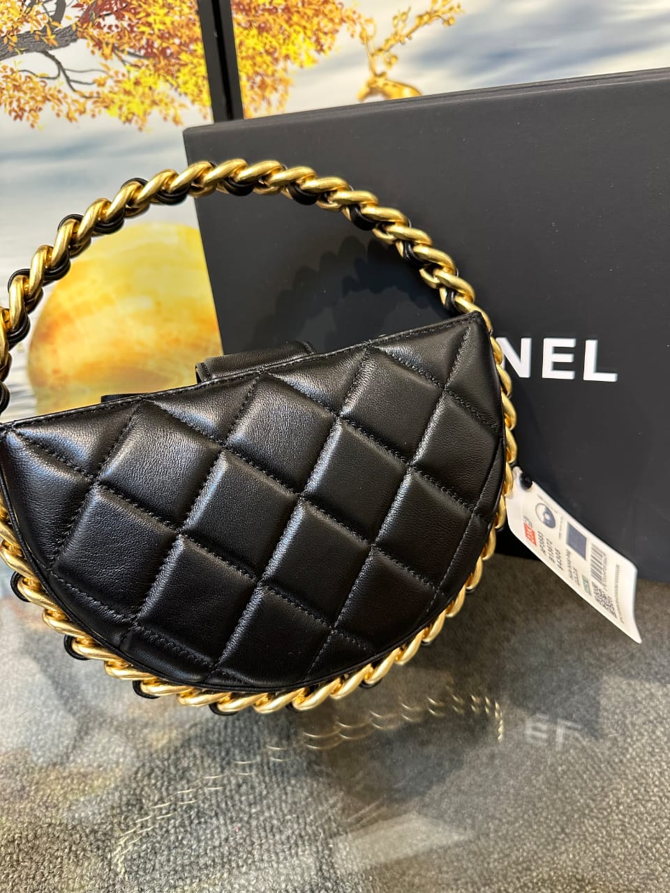 Chanel 23k Camellia Hula Hoop Bag Black