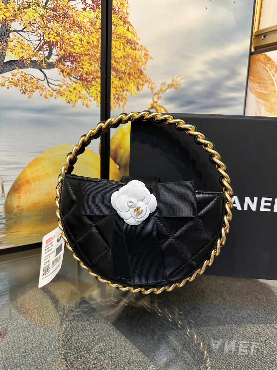 Chanel 23k Camellia Hula Hoop Bag Black