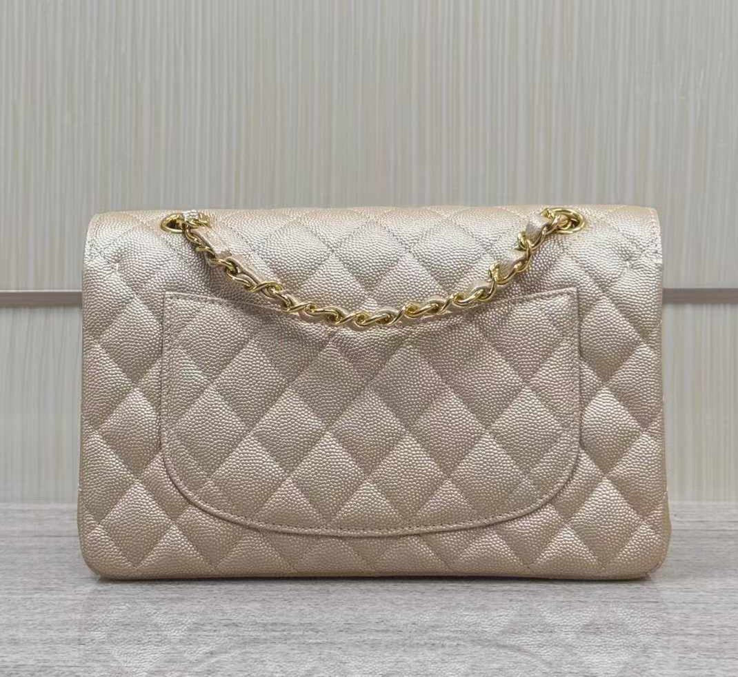 Chanel Metallic Beige Shimmering Quilted Leather Medium Classic Double Flap Bag