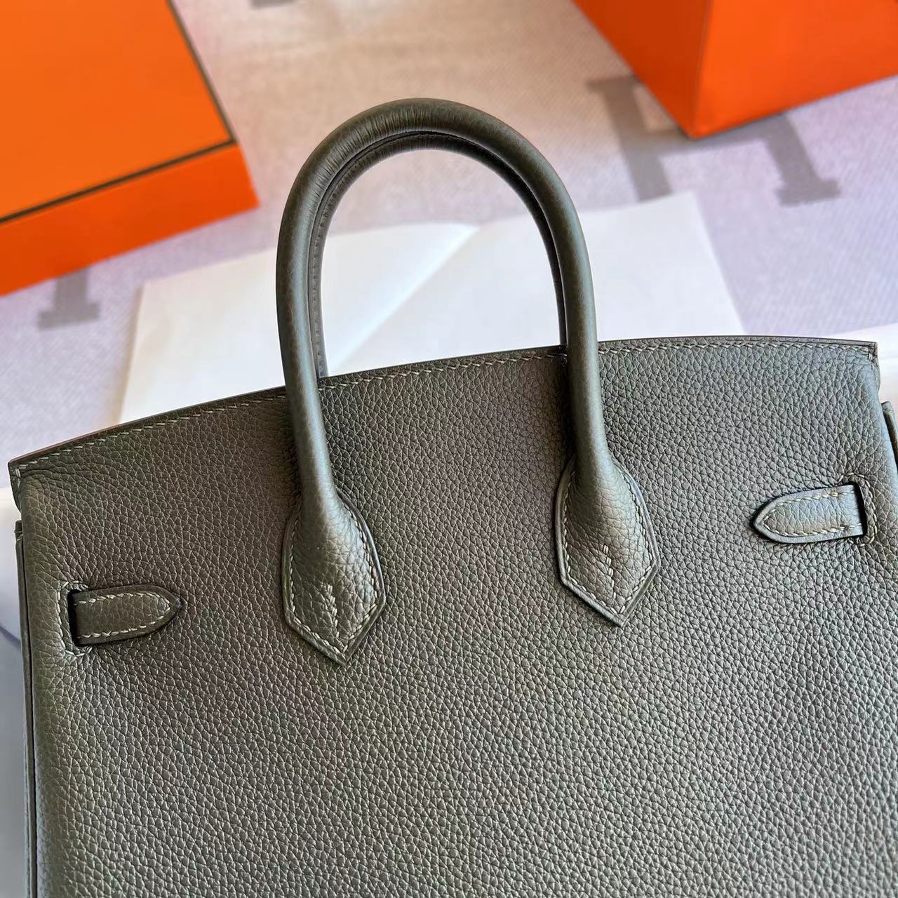 Hermes Birkin 25 Togo C6 Grey Green VertDeGris Gold GHW