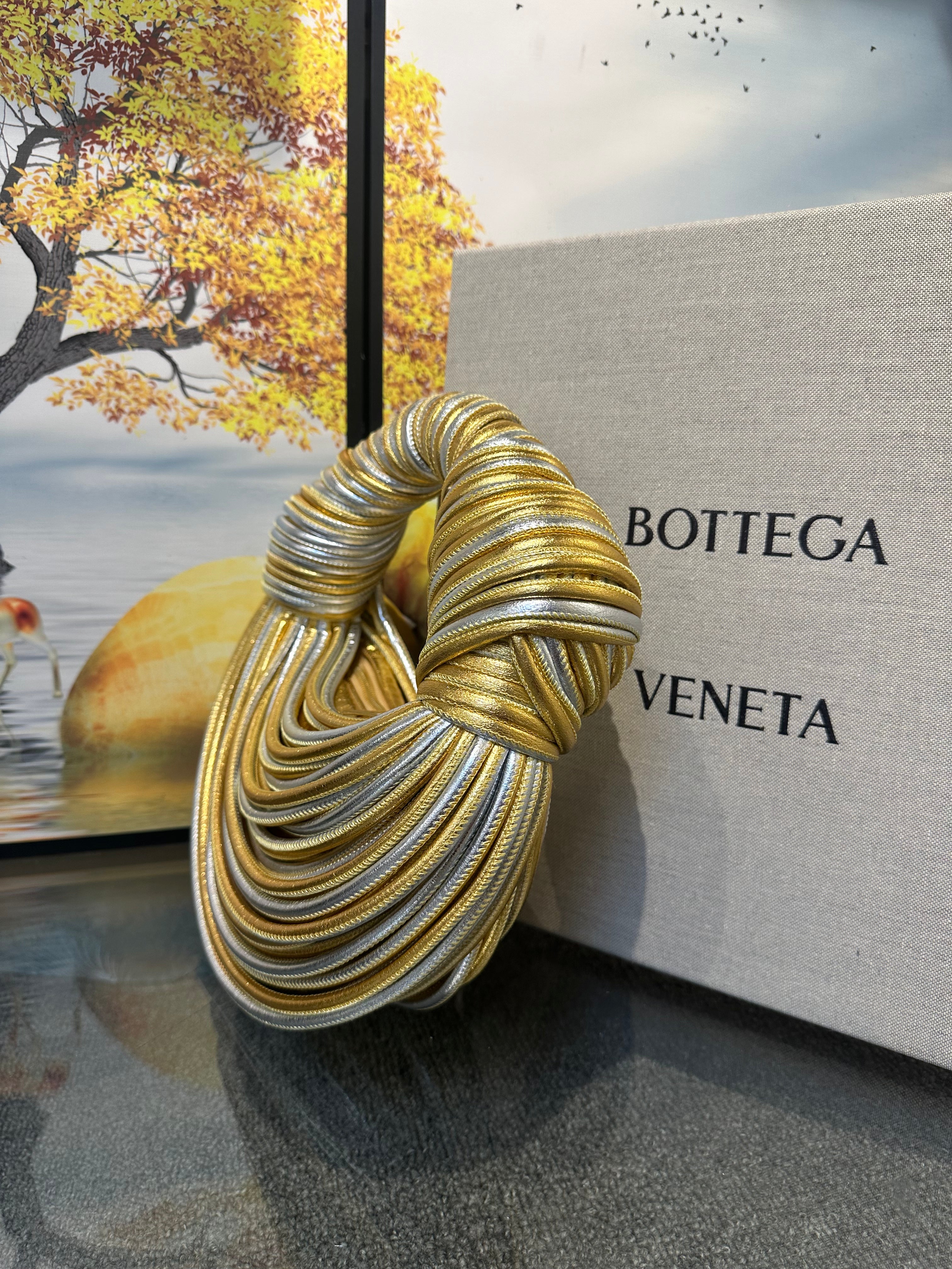 Bottega double knot silver and gold bag