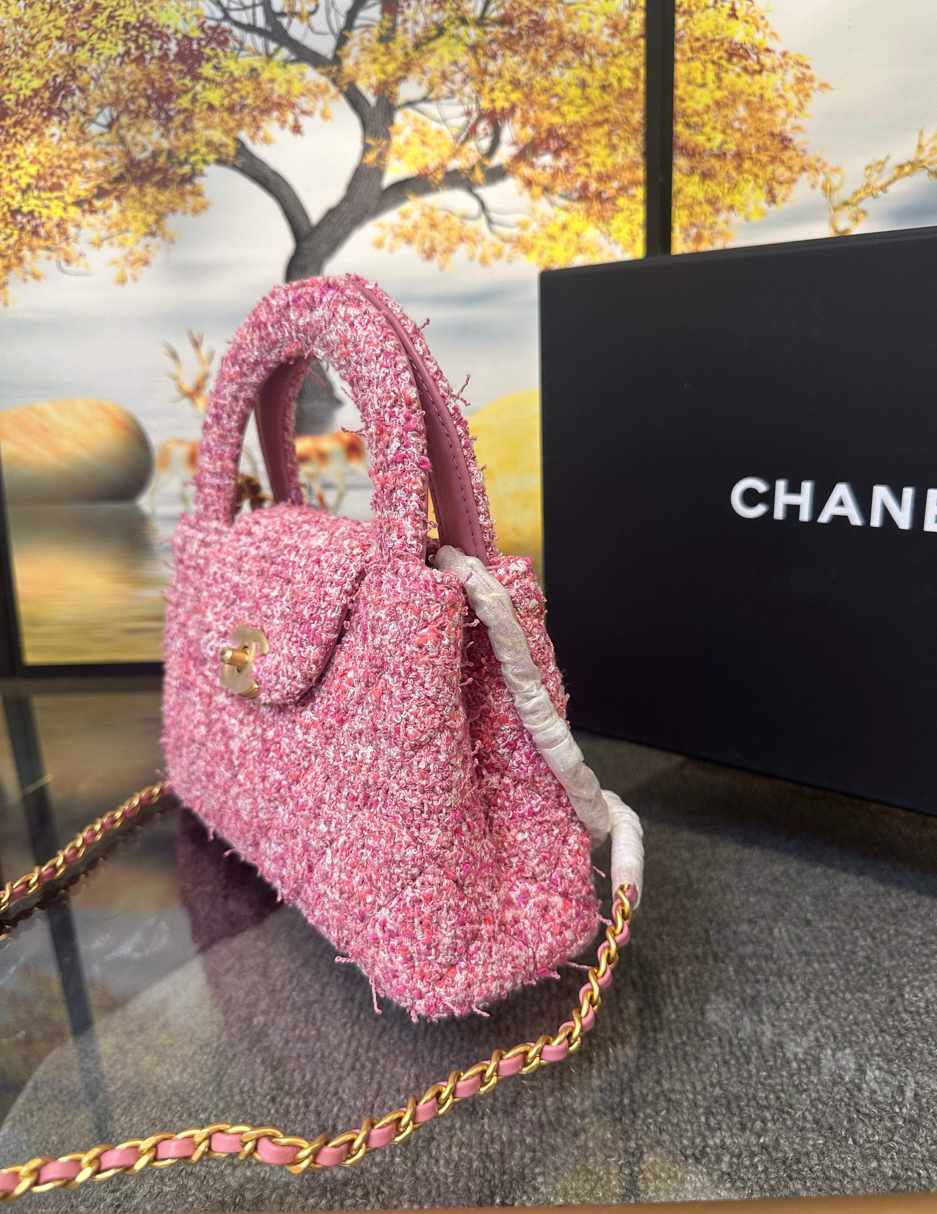 Chanel Mini Kelly Bag In Pink Tweed GHW