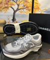 Chanel CC Logo Metallic Trainer (White/Silver)