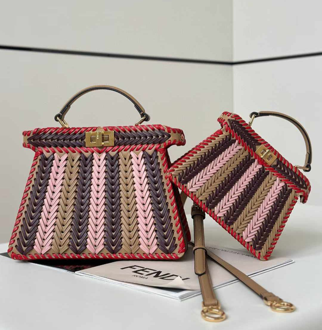 Fendi Peekaboo ISeeU Small Multicolour interlaced leather bag